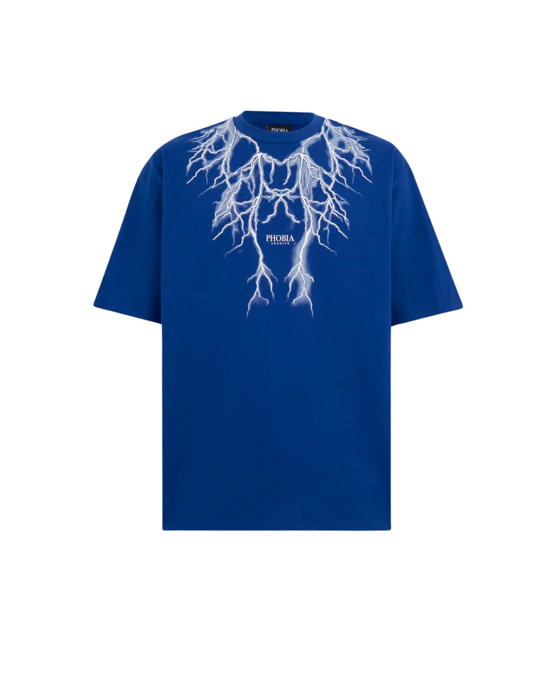 Phobia - Blue T-Shirt With Front and Back White Lightning - Blue