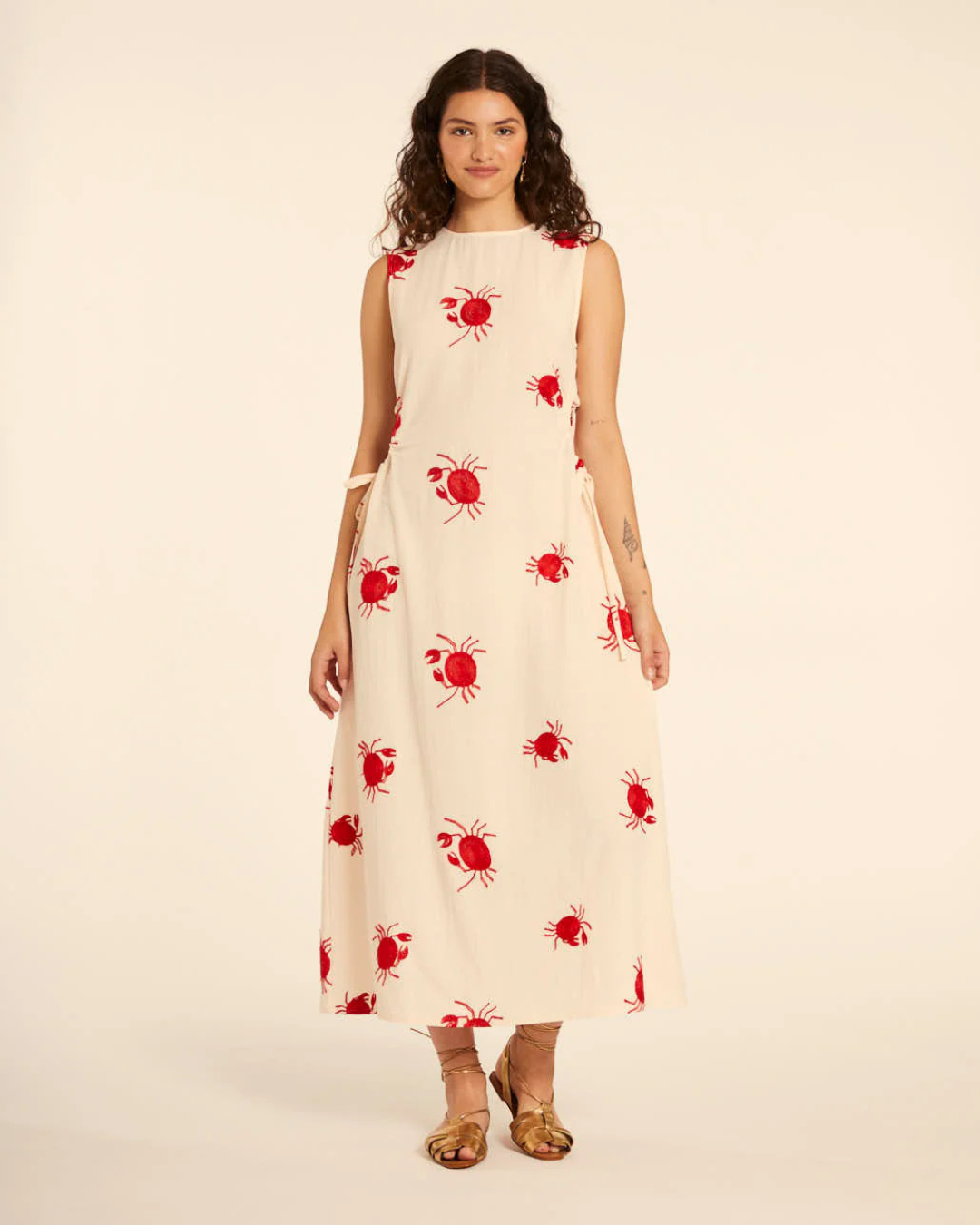 Pepa Loves - Dress Cut Out with Bordado de Cangrejos Cream - Cream