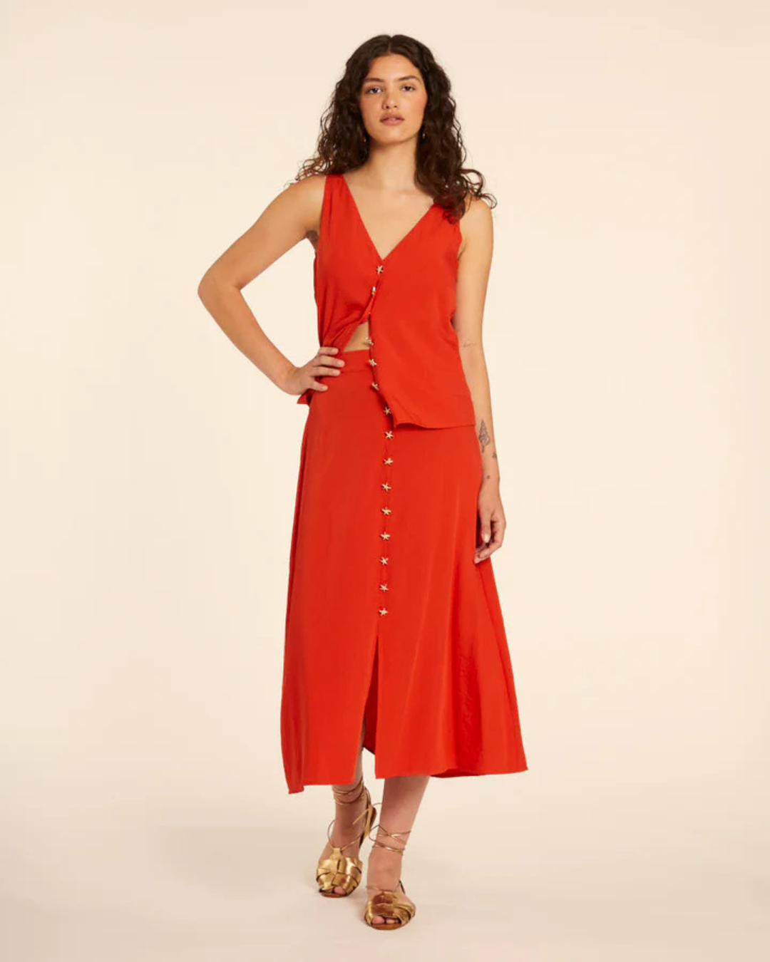 Pepa Loves - Falda Midi Abotonada Rojo - Red