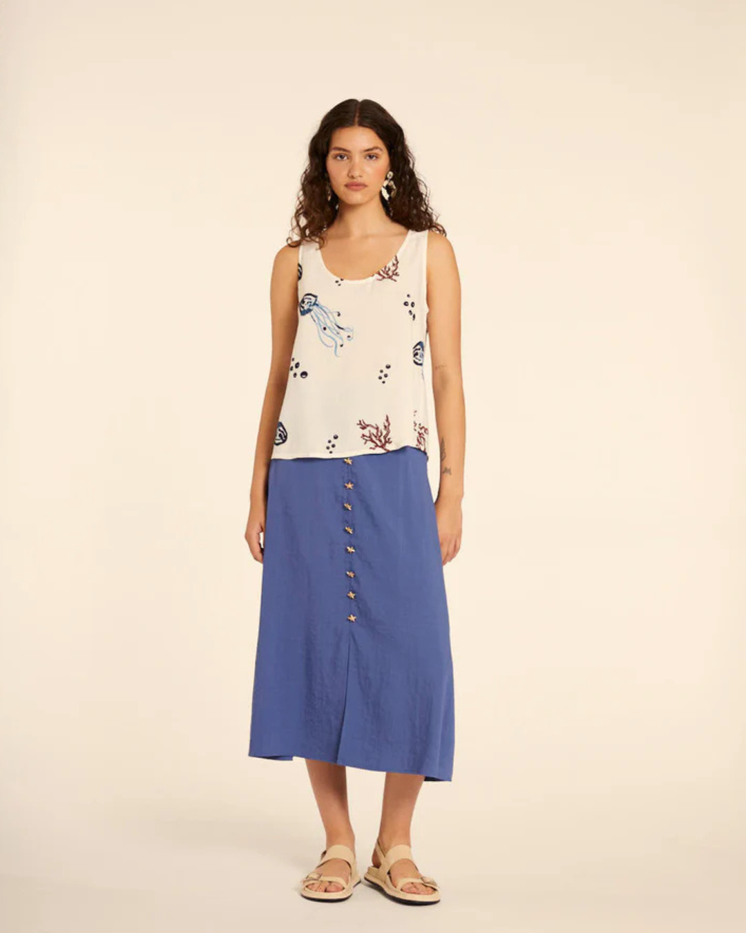 Pepa Loves - Falda Midi Abotonada Azul - Blue