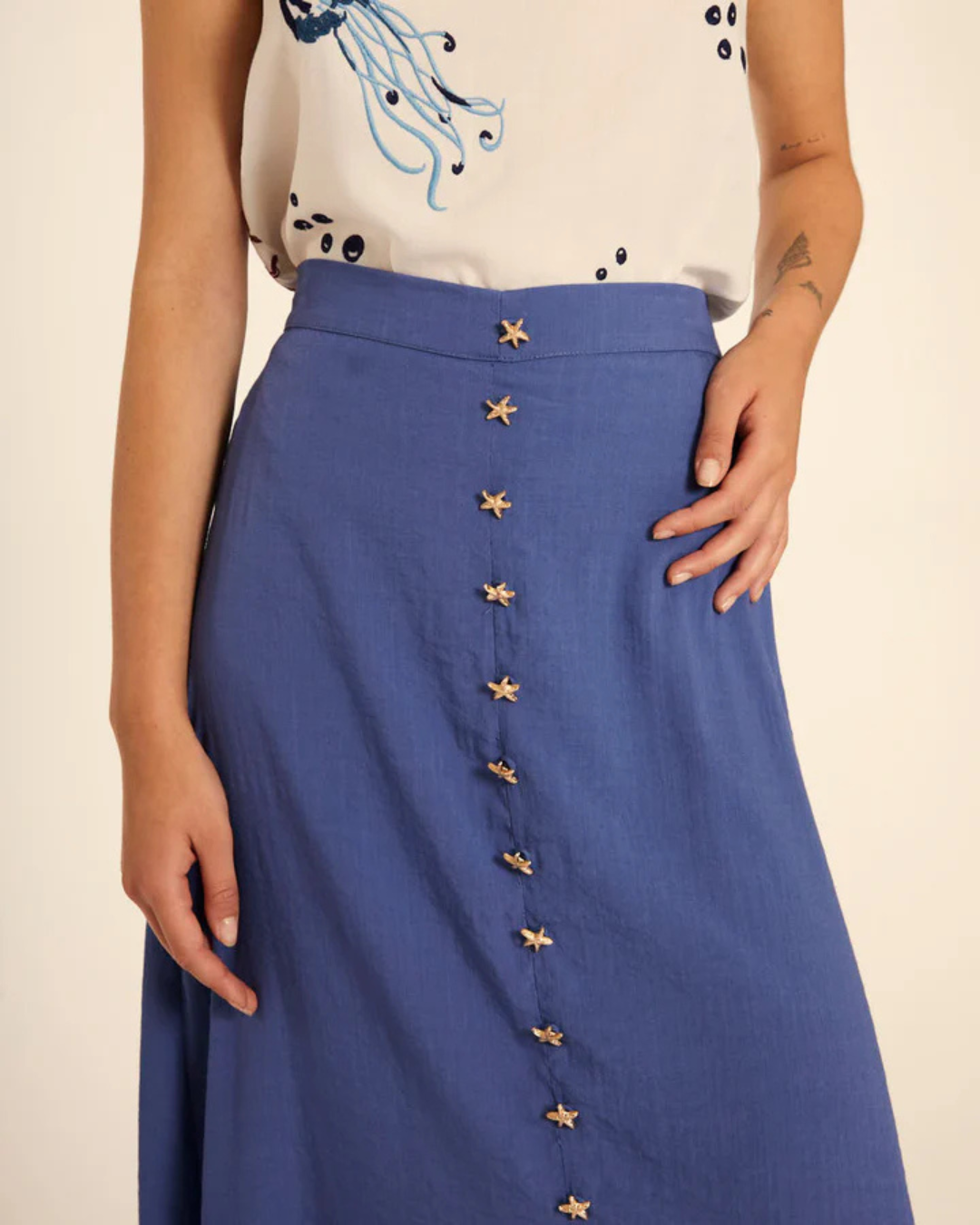 Pepa Loves - Falda Midi Abotonada Azul - Blue
