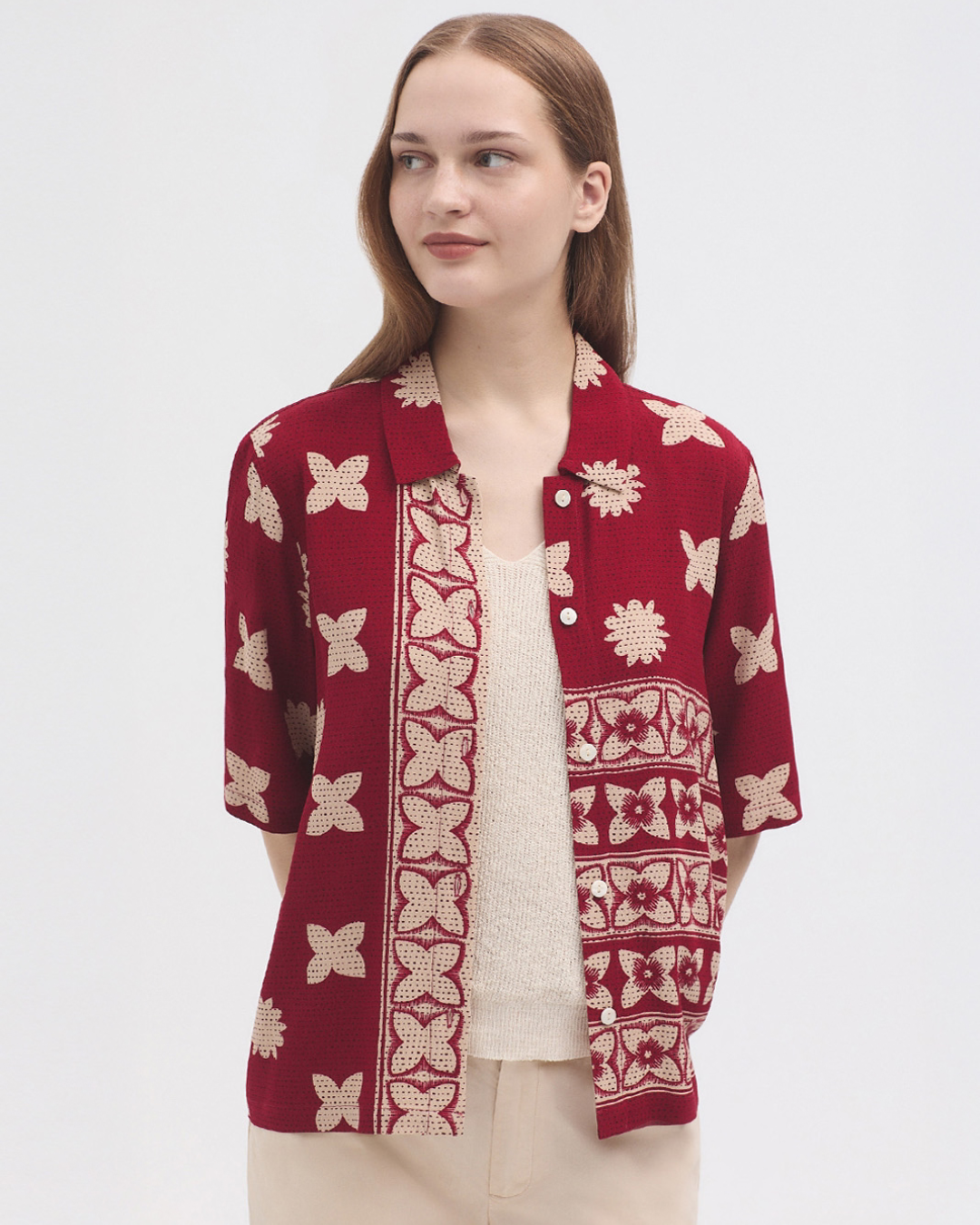 Nice Things - Papua Patch Print Shirt - Red
