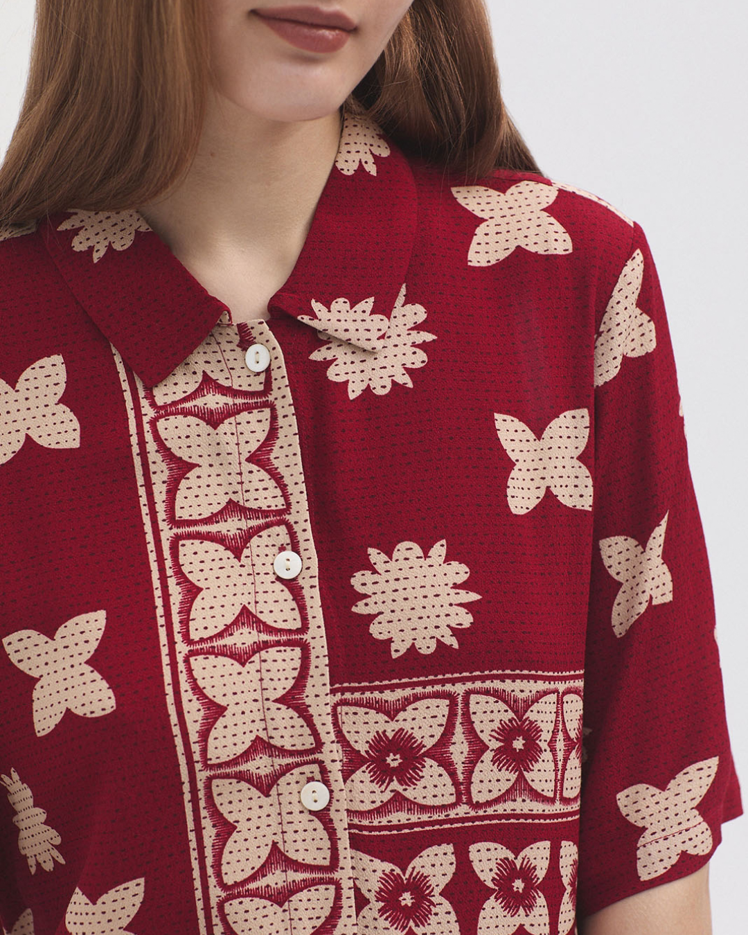 Nice Things - Papua Patch Print Shirt - Red