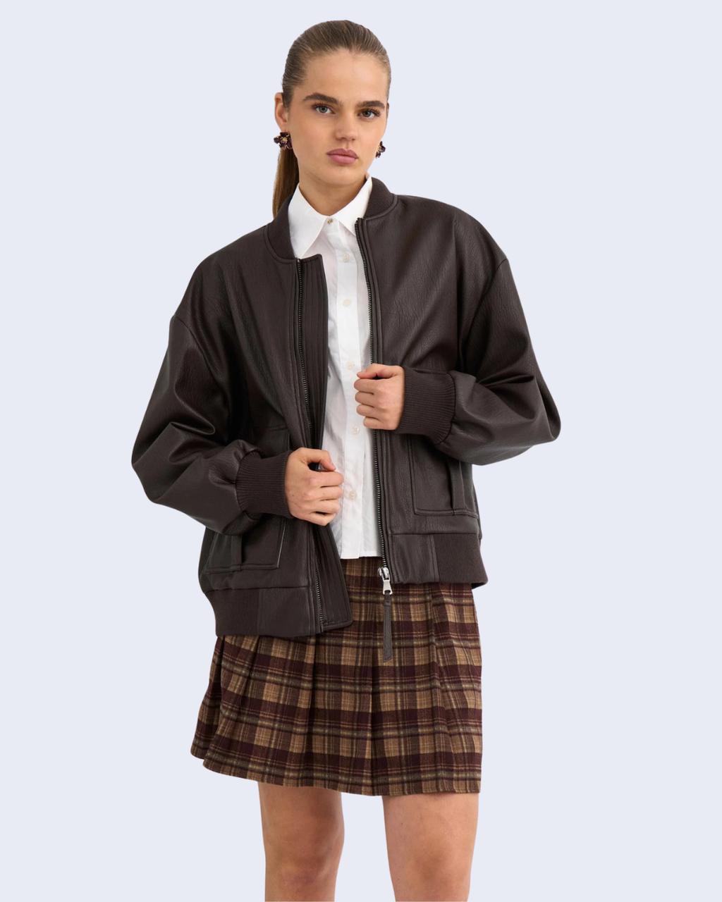 Numph - Nuvalery Oversize Pu Bomber Jacket - Chocolate Plum