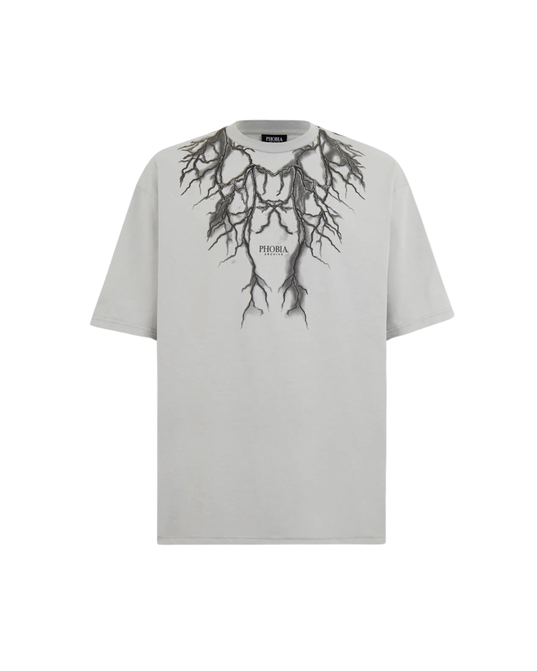 Phobia - Gray T-Shirt With Front And Back Black Lightning - Grey