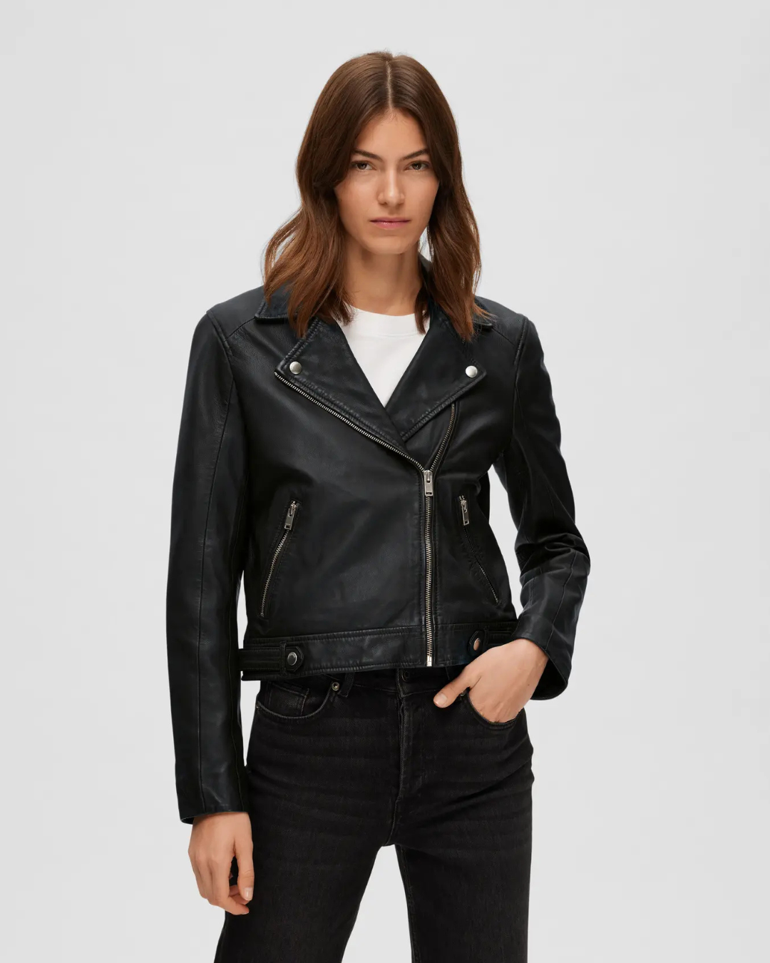 Selected Femme - Slfkatie Leather Jacket B Noos - Black