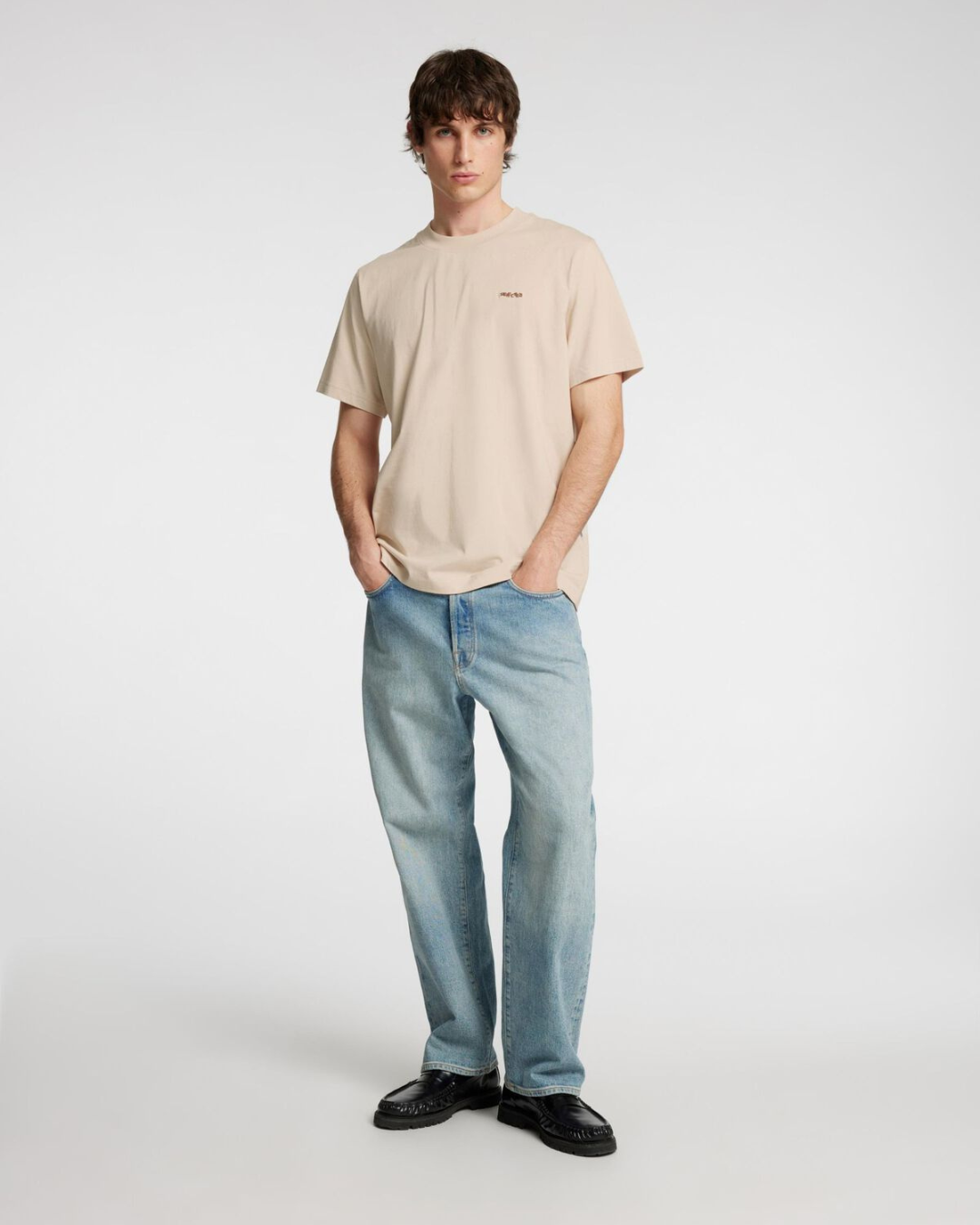 Selected Homme - Slhaubrey Emb SS O-Neck Tee - Beige