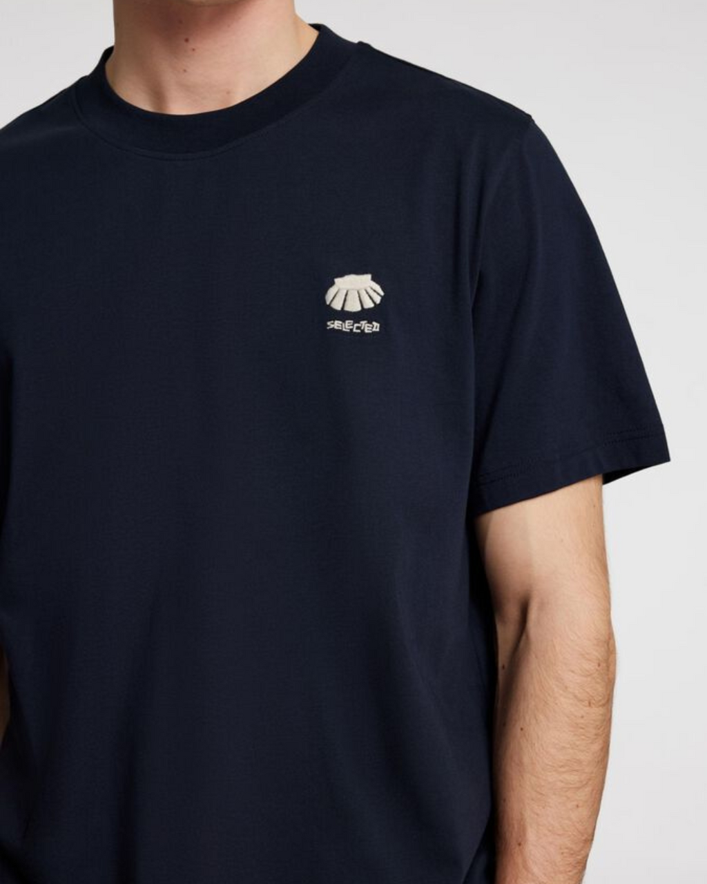 Selected Homme - Slhaubrey Emb SS O-Neck Tee - Blue