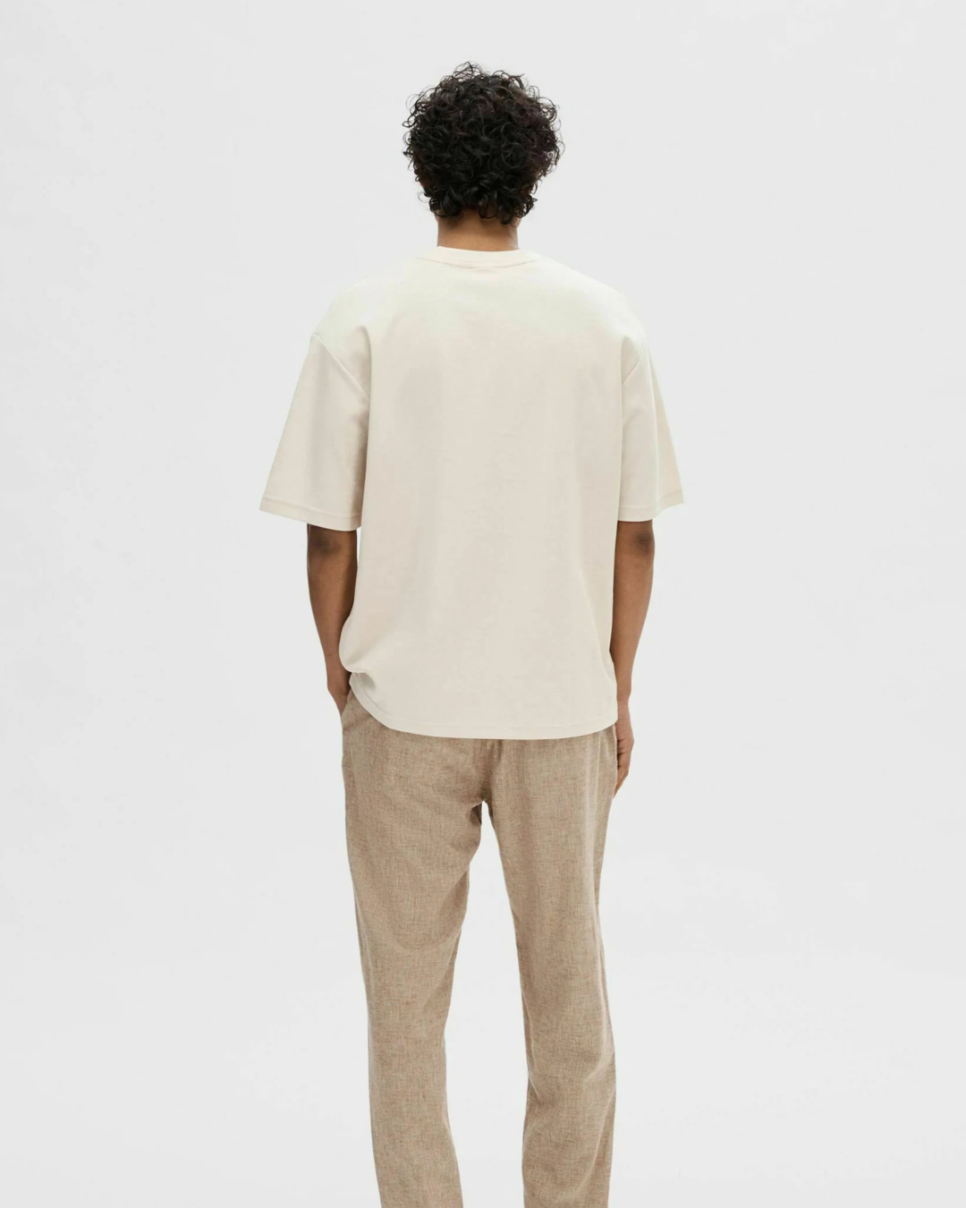 Selected Homme - Slhloose Oscar SS O-Neck Tee - Beige
