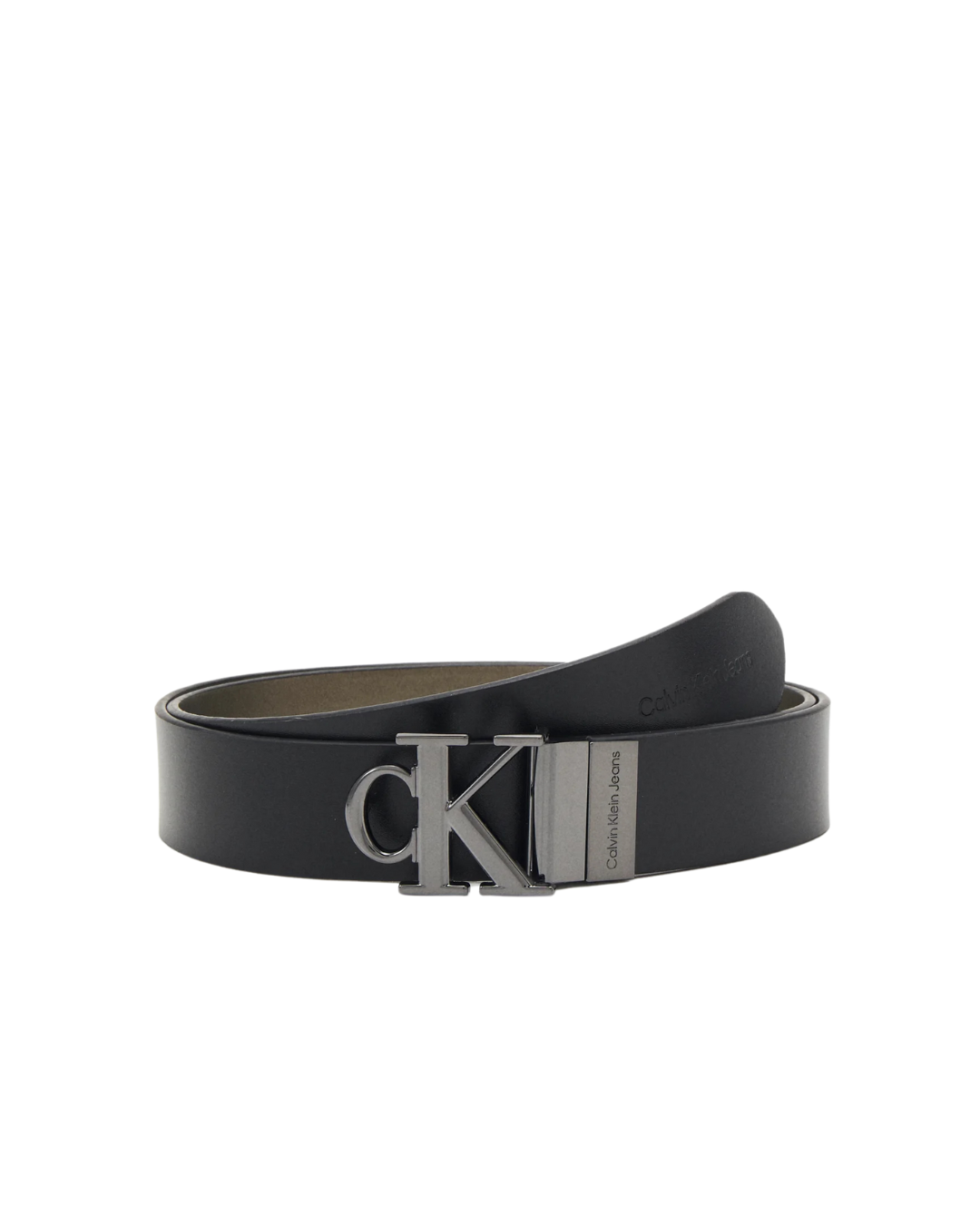 Calvin Klein Jeans - Round Mono PL Rev Lthr Belt 30MM - Nero e Smoke Metal