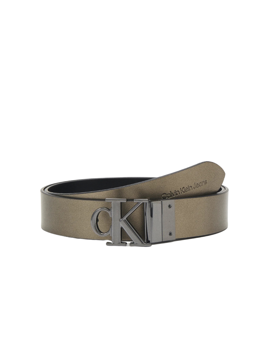 Calvin Klein Jeans - Round Mono PL Rev Lthr Belt 30MM - Nero e Smoke Metal