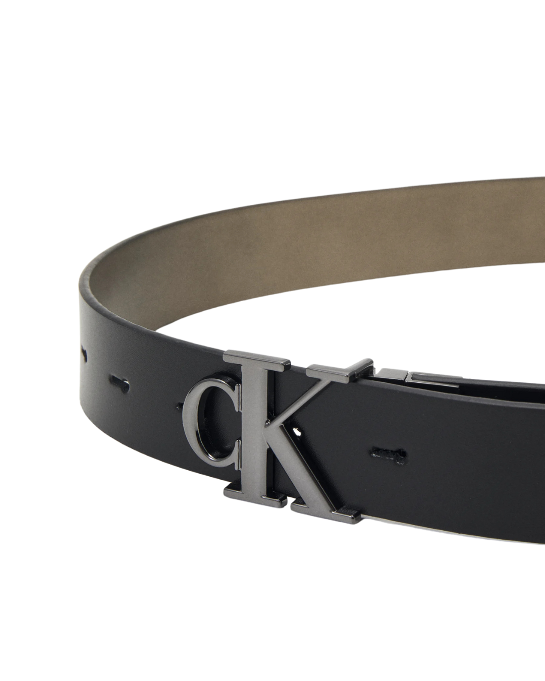 Calvin Klein Jeans - Round Mono PL Rev Lthr Belt 30MM - Nero e Smoke Metal
