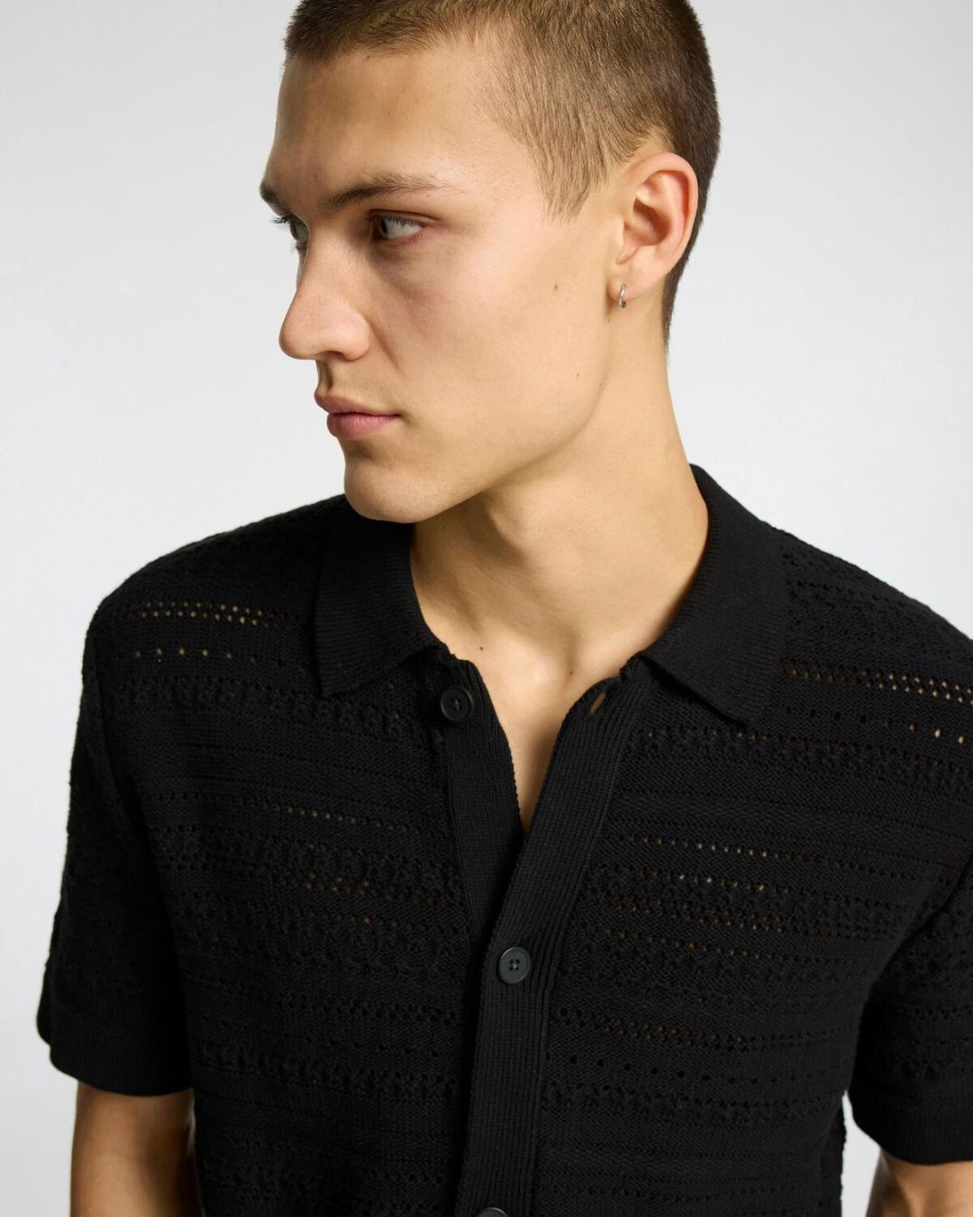 Selected Homme - Slhpalo SS Knit Crochet Polo Cardigan - Black