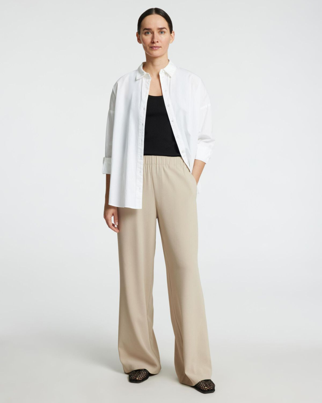 Selected Femme - Slftinni-Relaxed MW Wide Pant - Beige