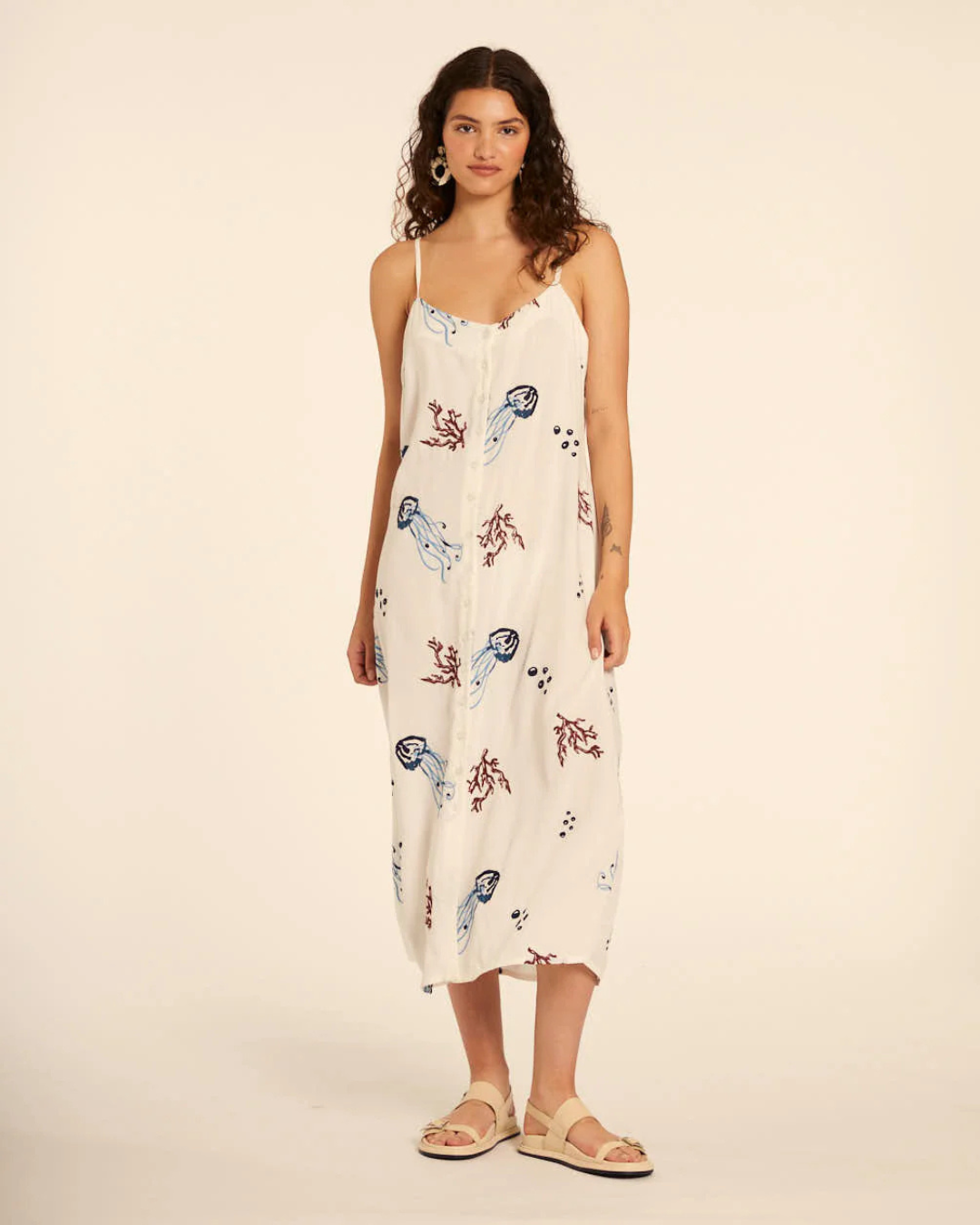 Pepa Loves - Vestido Tirantas Bordado Medusas - Cream