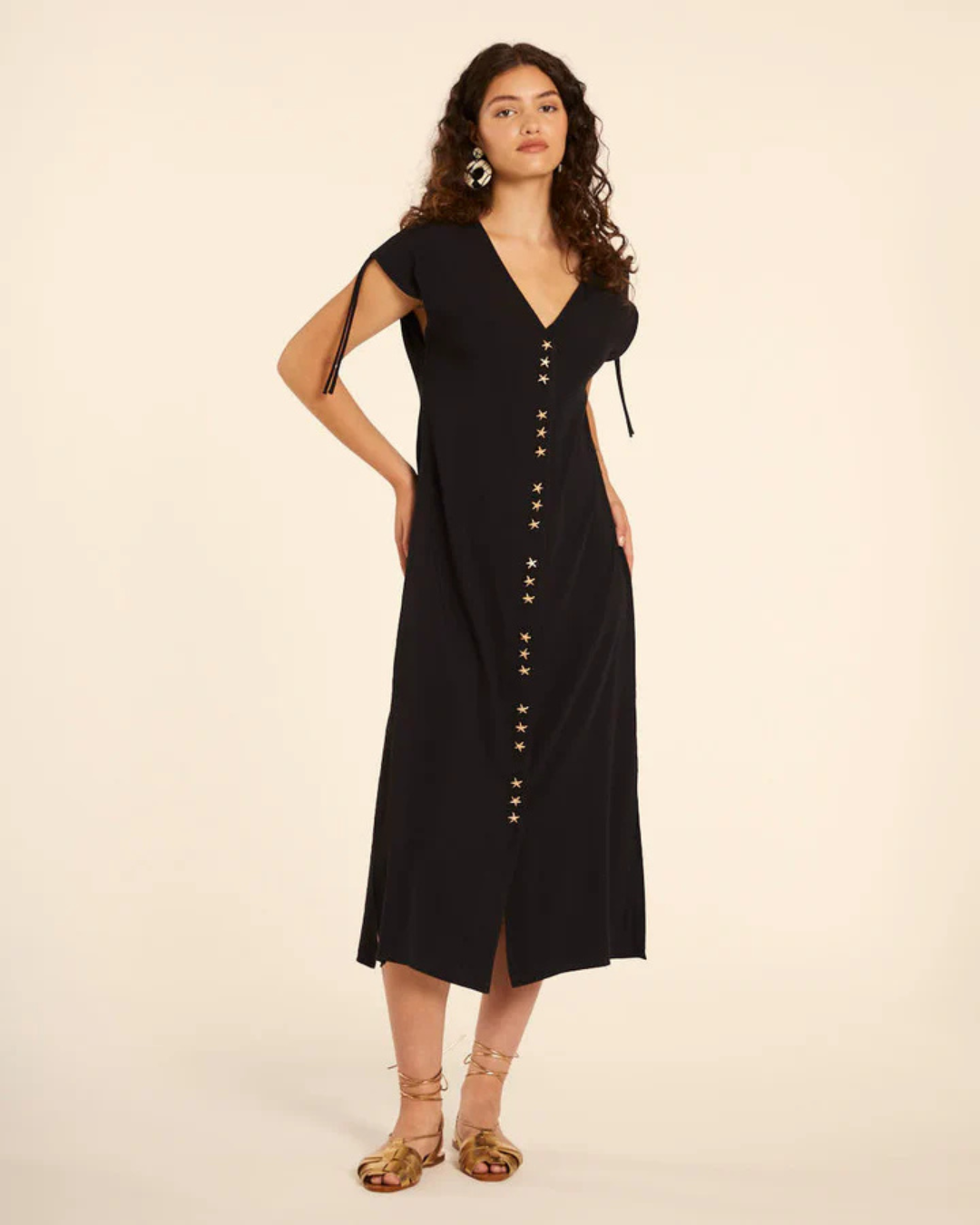 Pepa Loves - Vestido Midi con Fruncido Negro - Nero