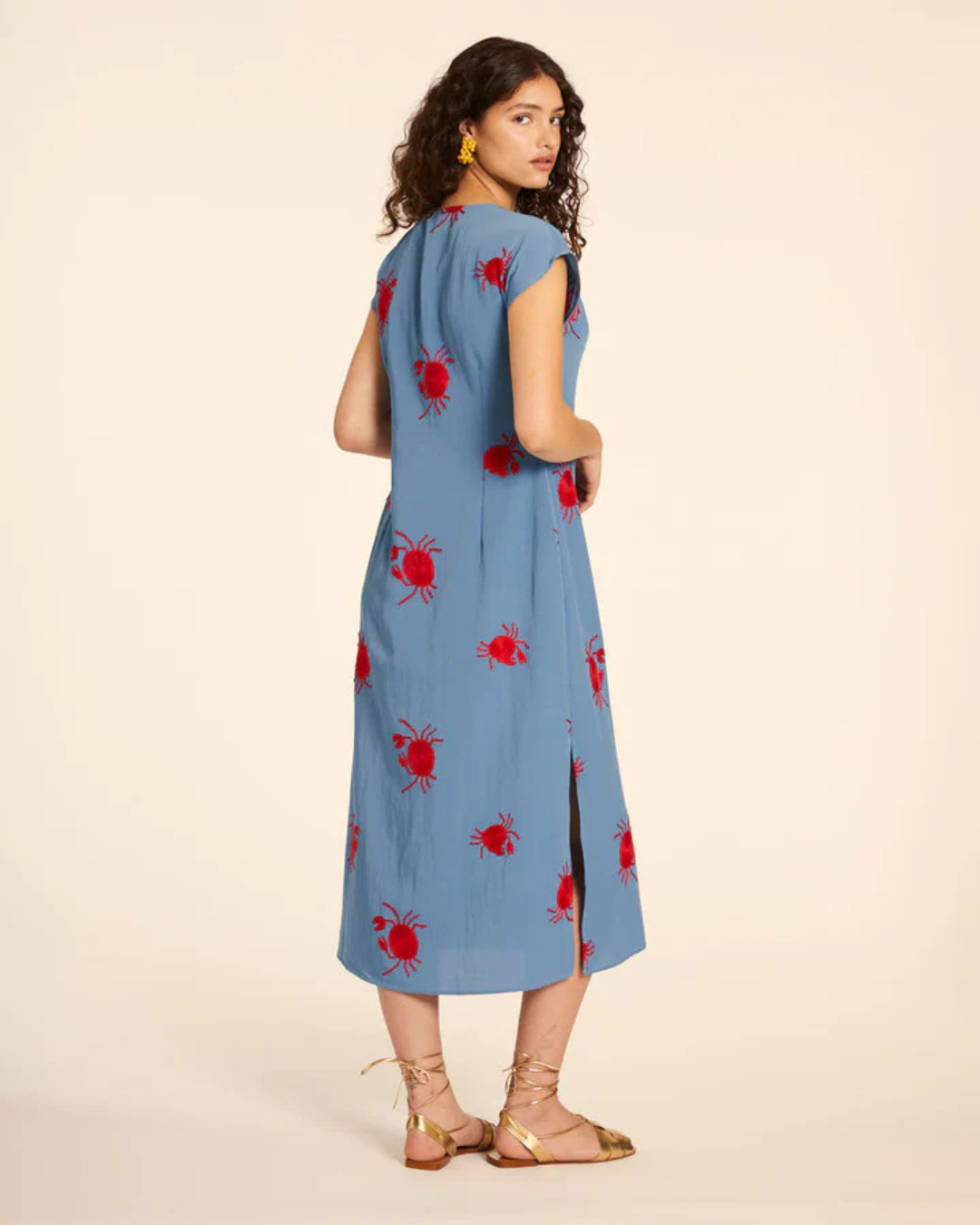 Pepa Loves - Vestido Abotonado con Bordado de Cangrejos Azul - Blu