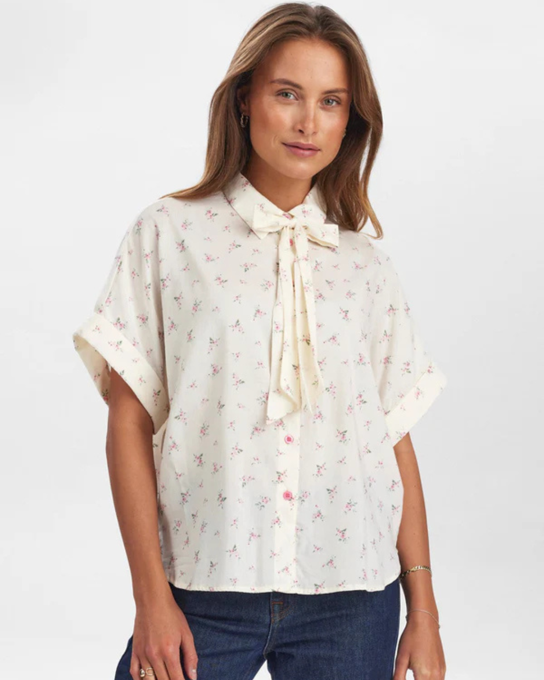 Numph - Nululiana SS Bow Shirt - Pristine