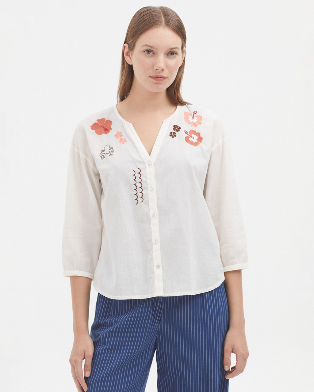 Nice Things - Pacific Embroidered Blouse - Beige
