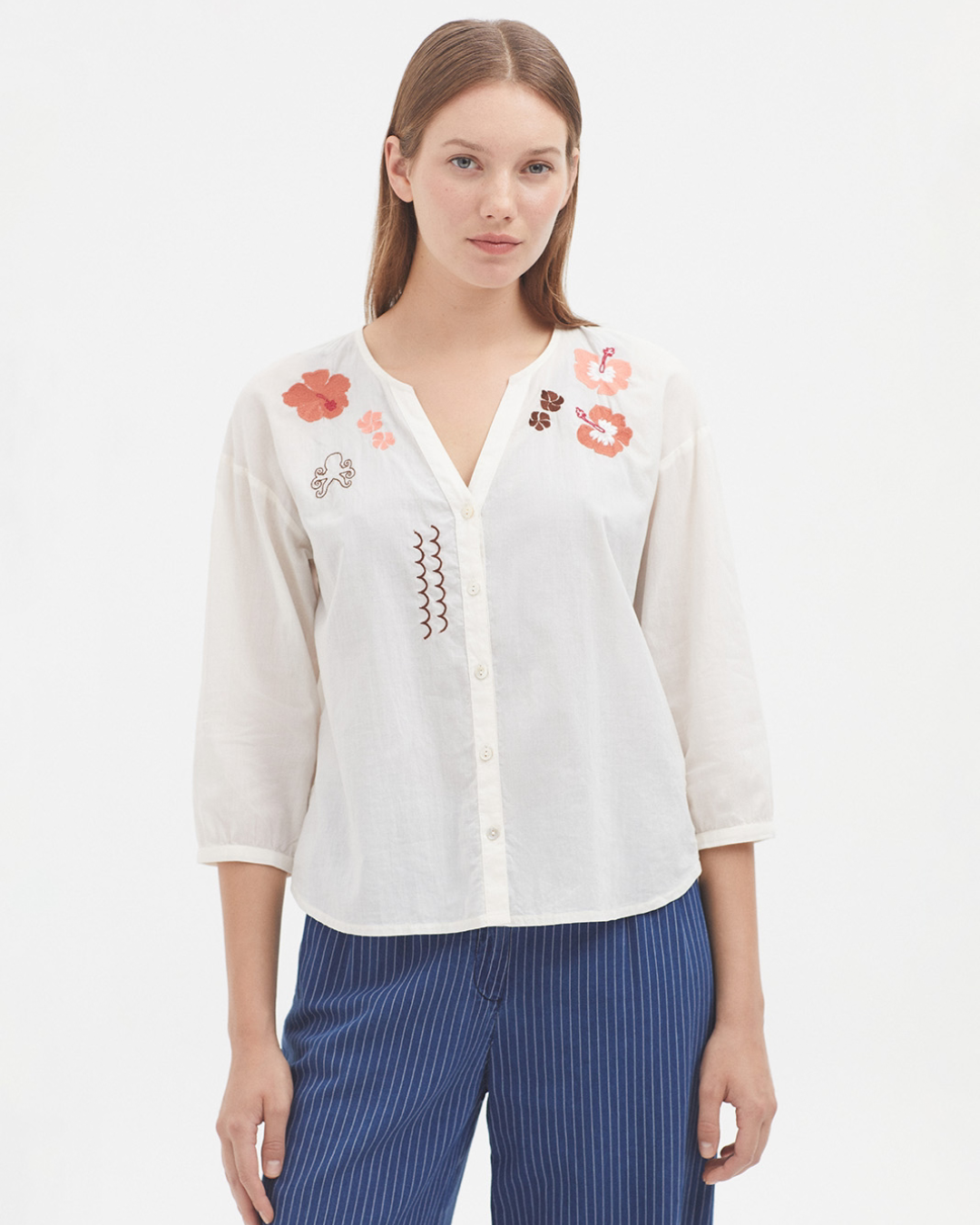Nice Things - Pacific Embroidered Blouse - Beige