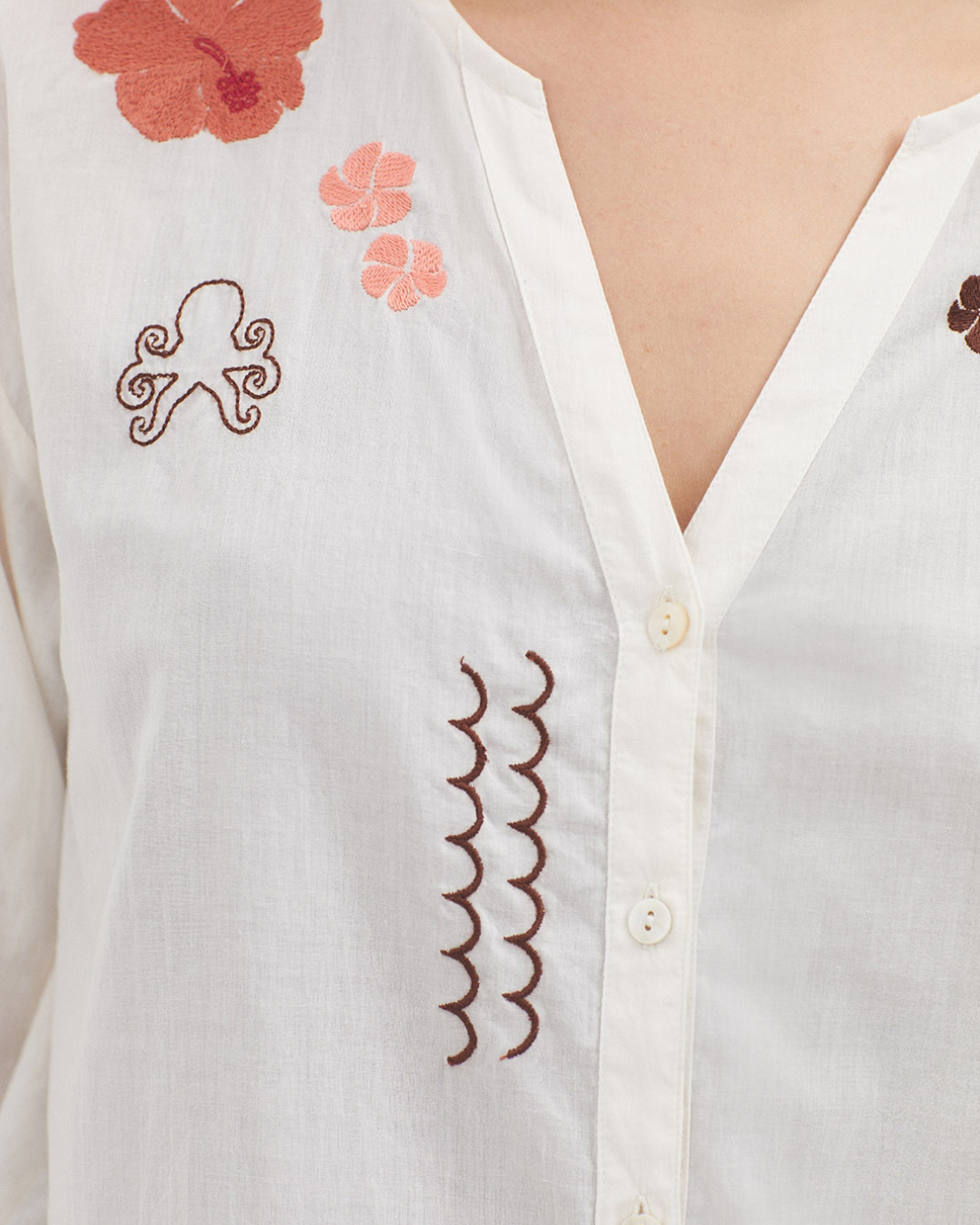 Nice Things - Pacific Embroidered Blouse - Beige