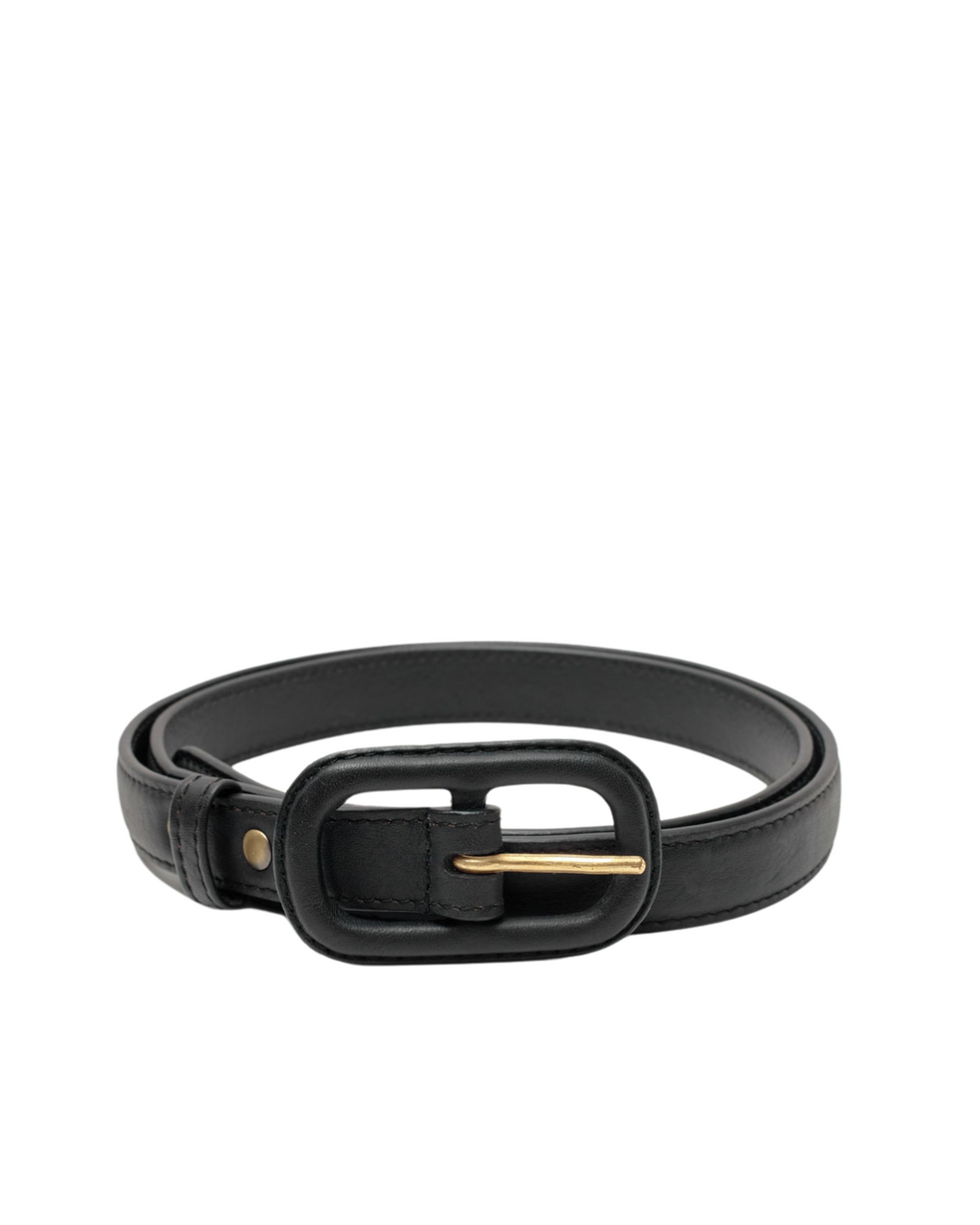 Nice Things - Leather Belt With Lined Buckle - Black