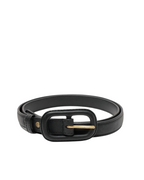 Nice Things - Leather Belt With Lined Buckle - Black