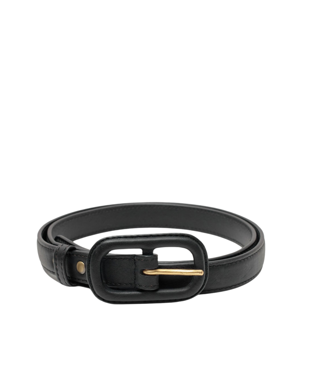 Nice Things - Leather Belt With Lined Buckle - Nero