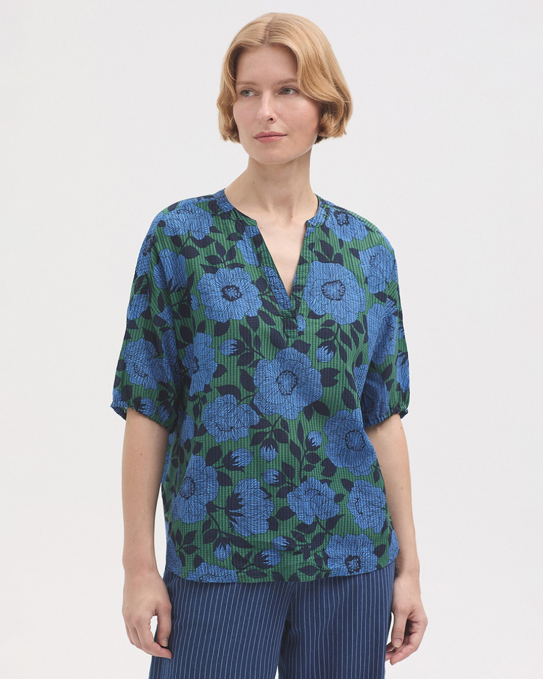 Nice Things - Camelia Print Waffle Blouse - Multi