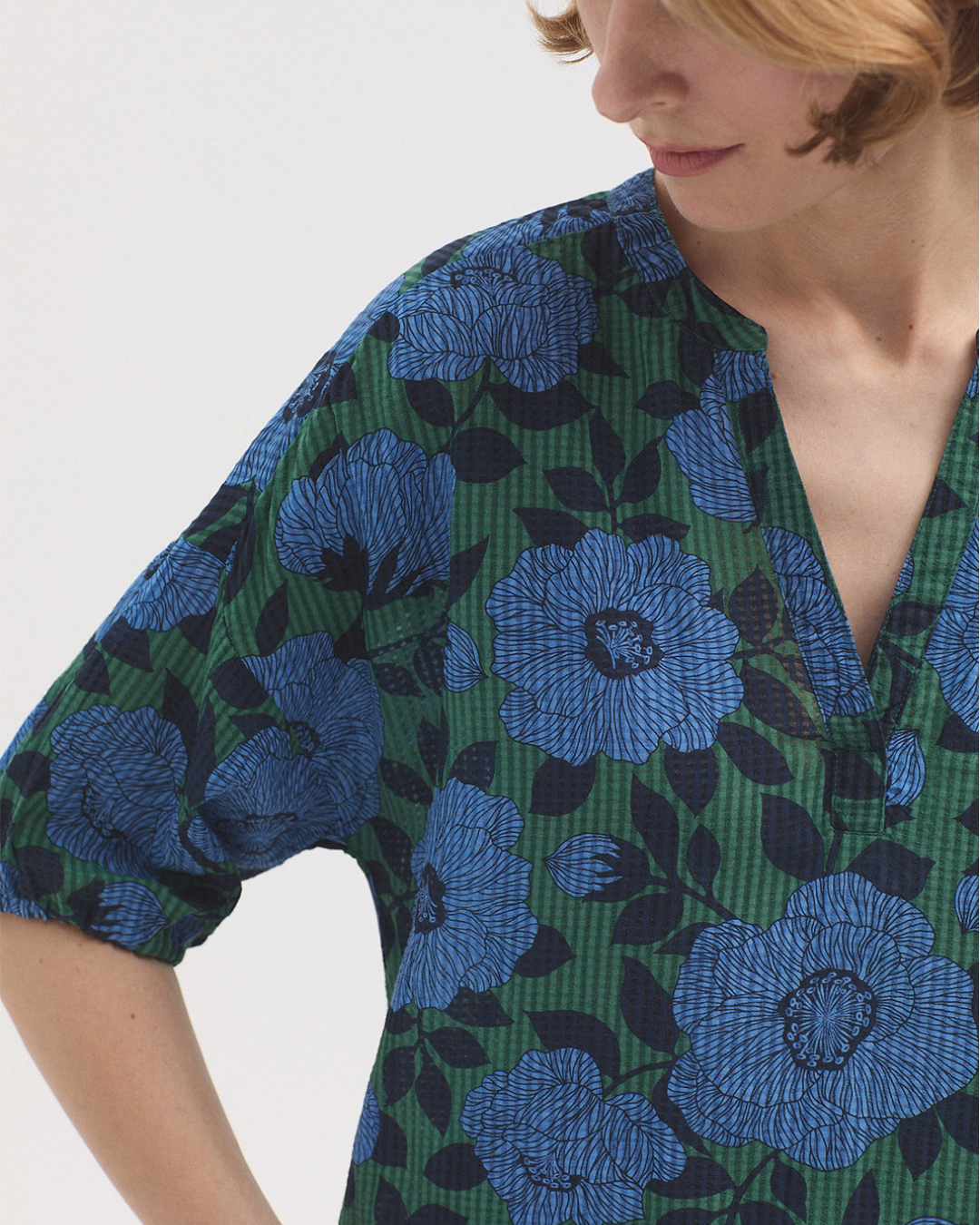Nice Things - Camelia Print Waffle Blouse - Multi