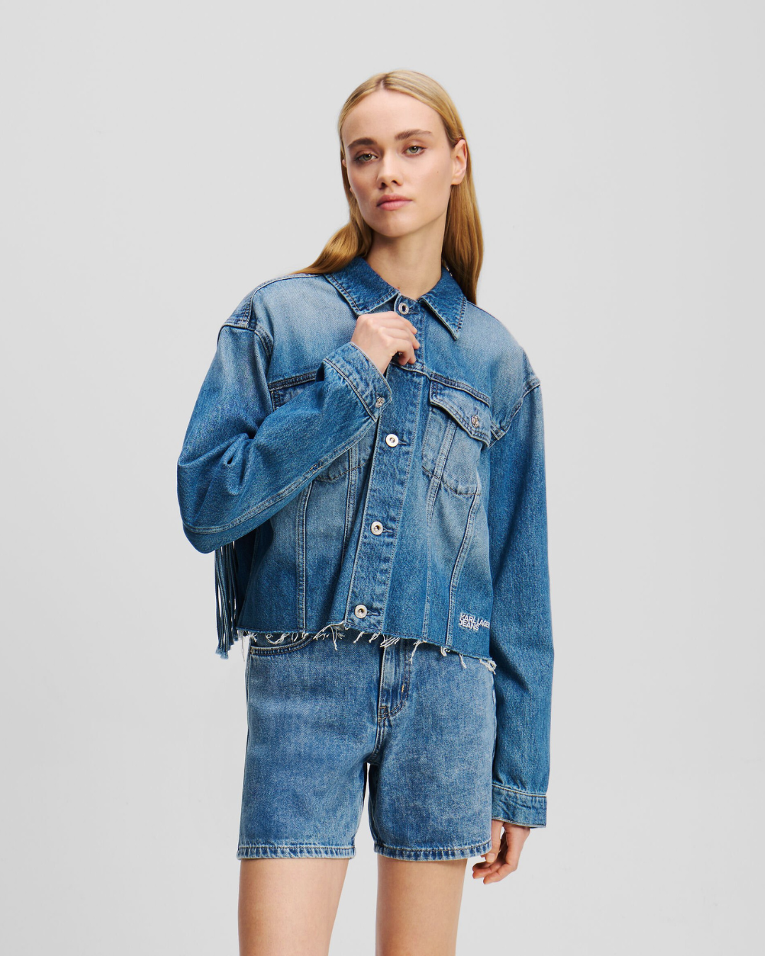 Karl Lagerfeld Jeans - KLJ Relaxed Fringed Denim Jacket - Blu