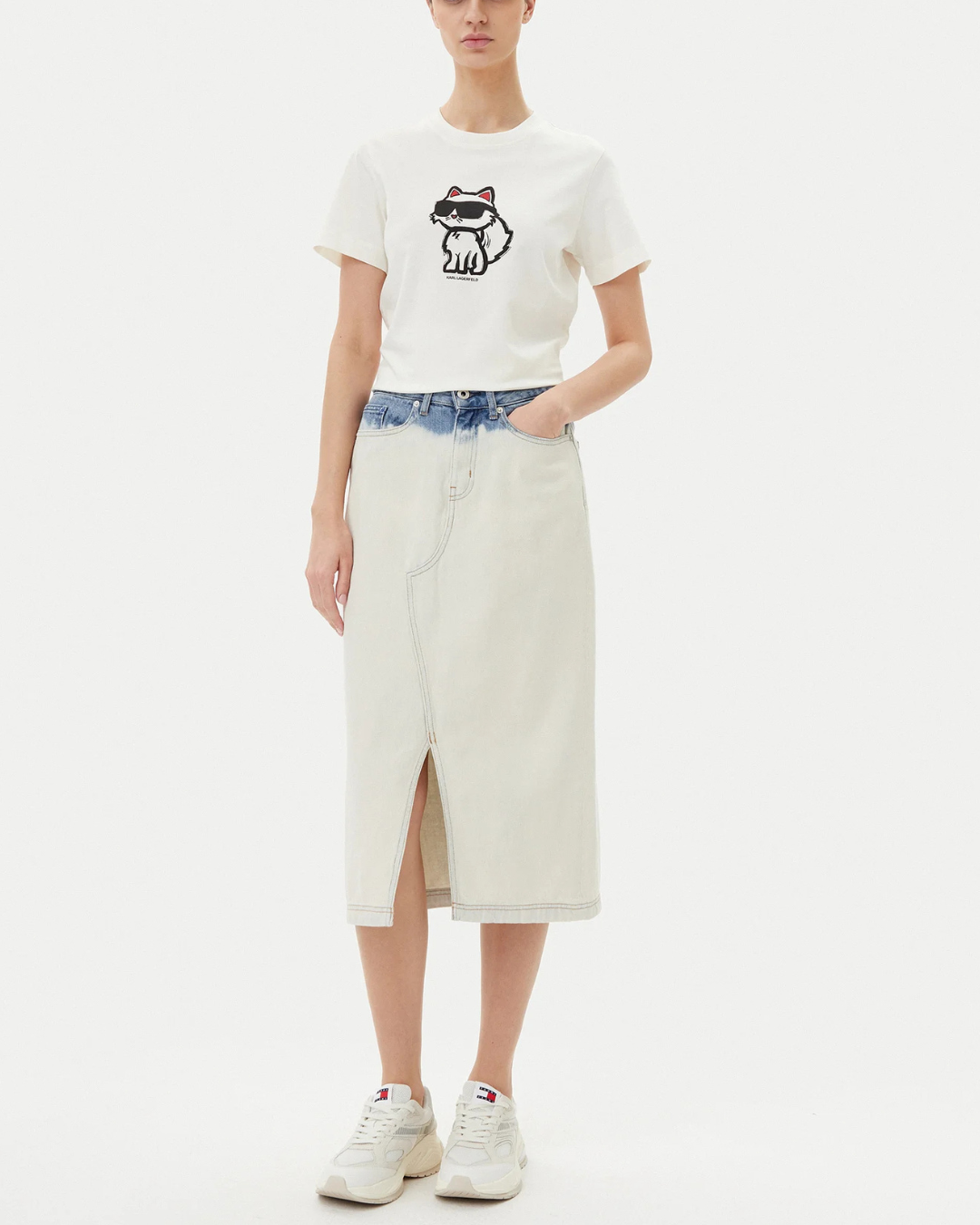 Karl Lagerfeld Jeans - KLJ Ombre Denim Midi Skirt - Blue and White