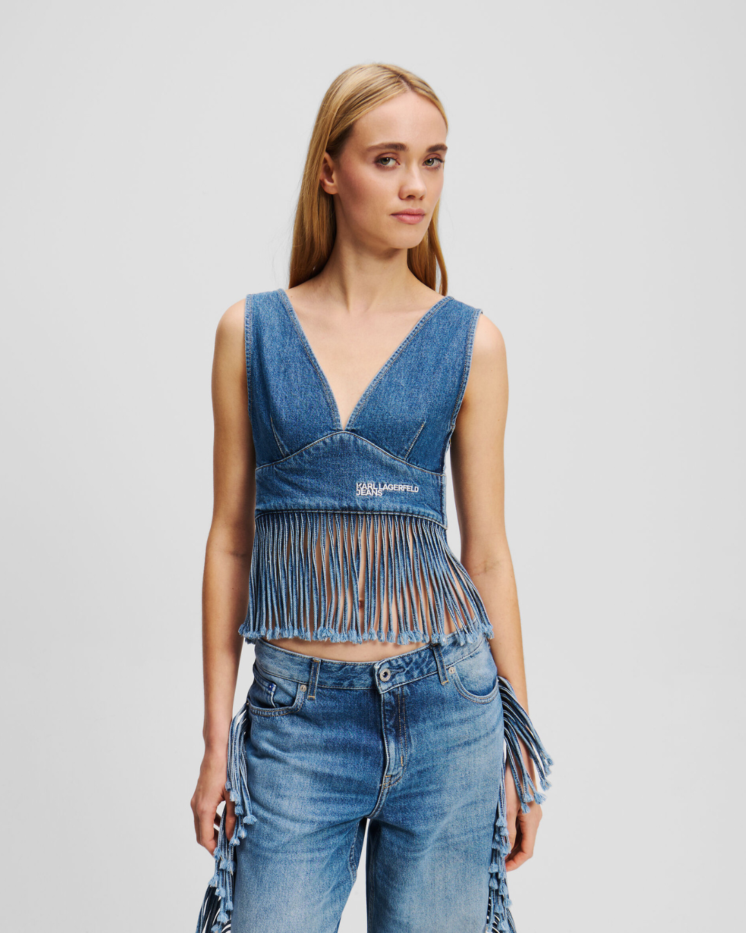 Karl Lagerfeld Jeans - KLJ Fringed Denim Top - Blu