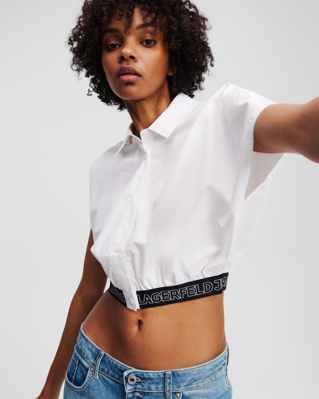 Karl Lagerfeld Jeans - KLJ Cropped Woven Shirt - White