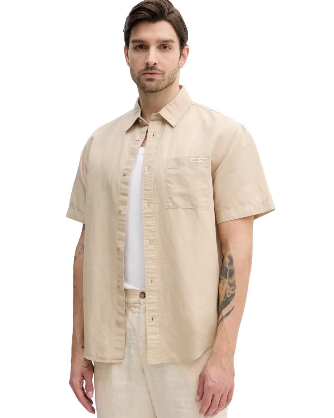 Calvin Klein Jeans - Linen Cotton S/S Shirt - Beige