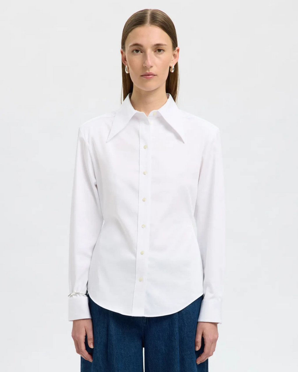 Selected Femme - Slfnicolina Slim LS Shirt B - Bianco