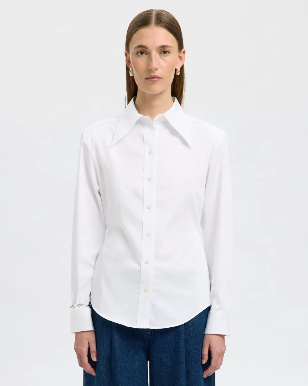 Selected Femme - Slfnicolina Slim LS Shirt B - Bianco