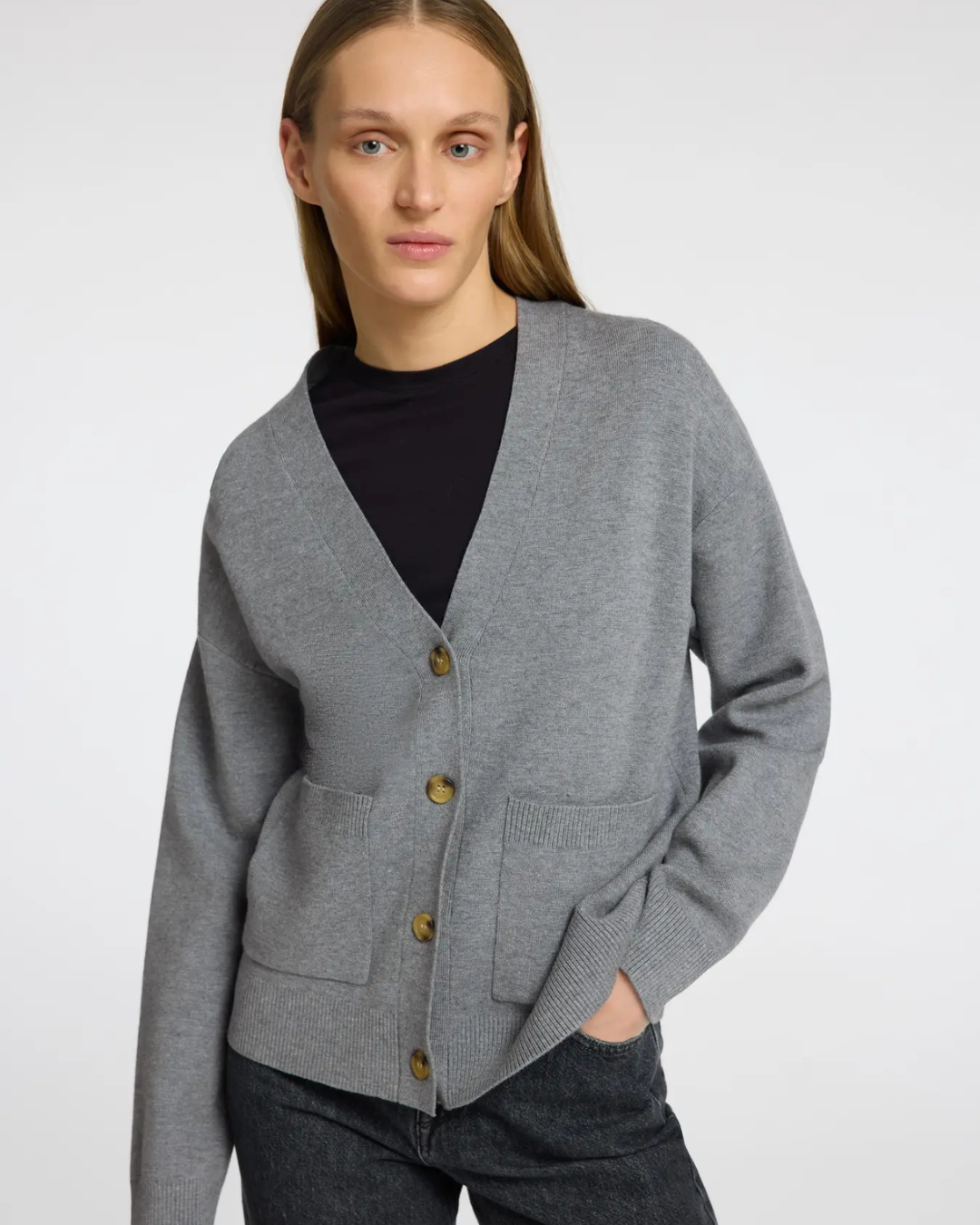 Selected Femme - Slfkamma LS Knit Button Cardigan Noos - Grigio