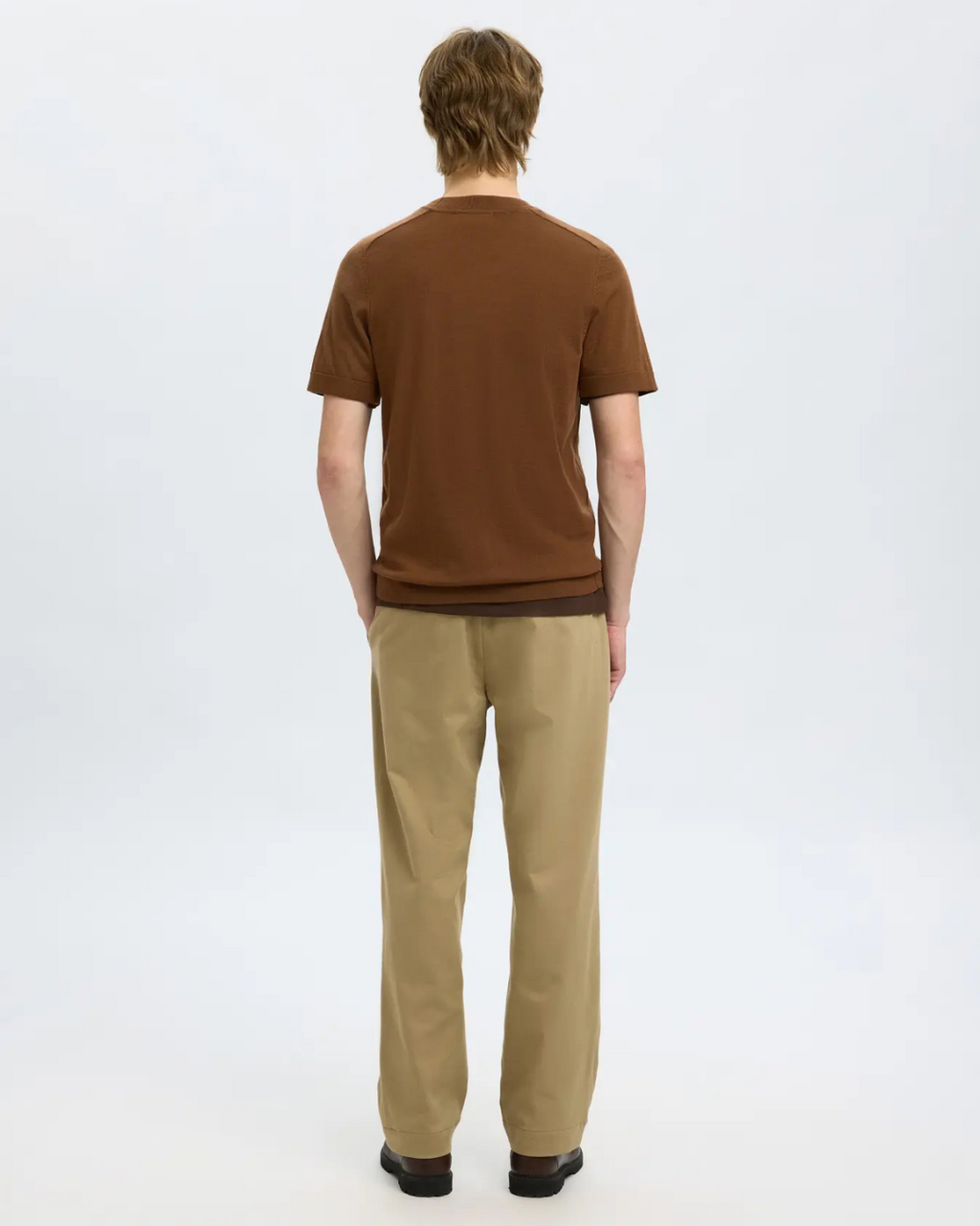 Selected Homme - Slhtray SS Knit Merino Crew Neck Noos - Marrone