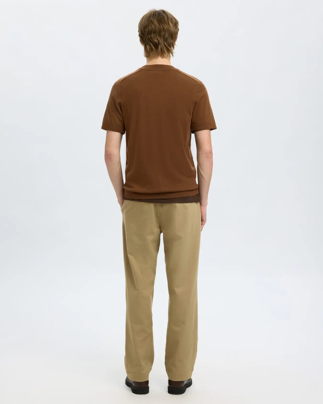Selected Homme - Slhtray SS Knit Merino Crew Neck Noos - Marrone