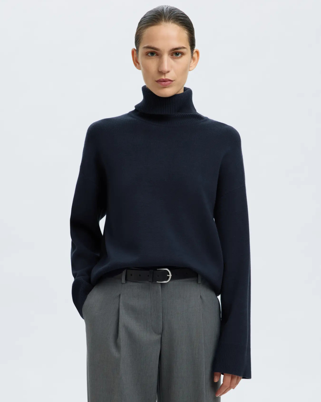 Selected Femme - Slfkamma LS Knit Roll Neck Noos - Blu