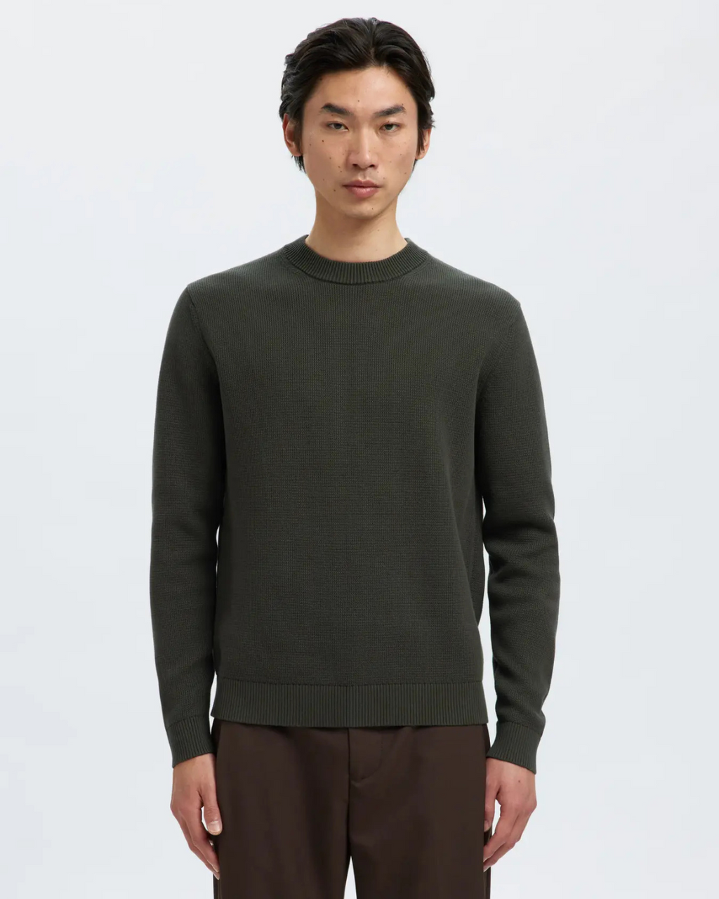 Selected Homme - Slhdane LS Knit Structure Crew Neck Noos - Verde