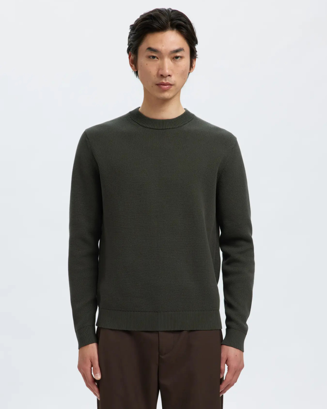 Selected Homme - Slhdane LS Knit Structure Crew Neck Noos - Verde
