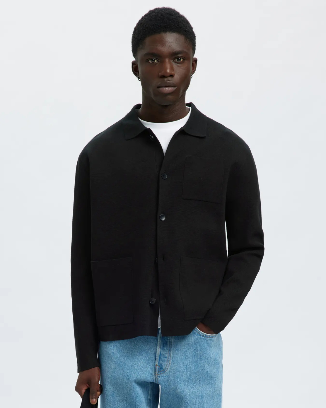 Selected Homme - Slhmike Light LS Knit Relaxed Polo Cardi - Nero