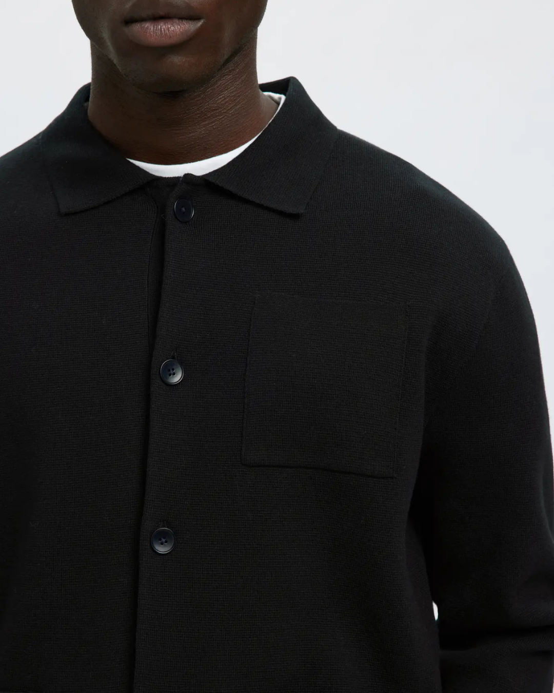 Selected Homme - Slhmike Light LS Knit Relaxed Polo Cardi - Nero