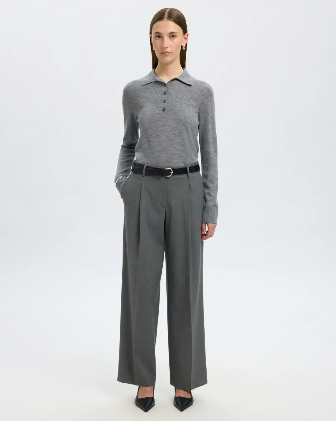 Selected Femme - Slfwide Rita Lano MW Pant Noos - Grigio