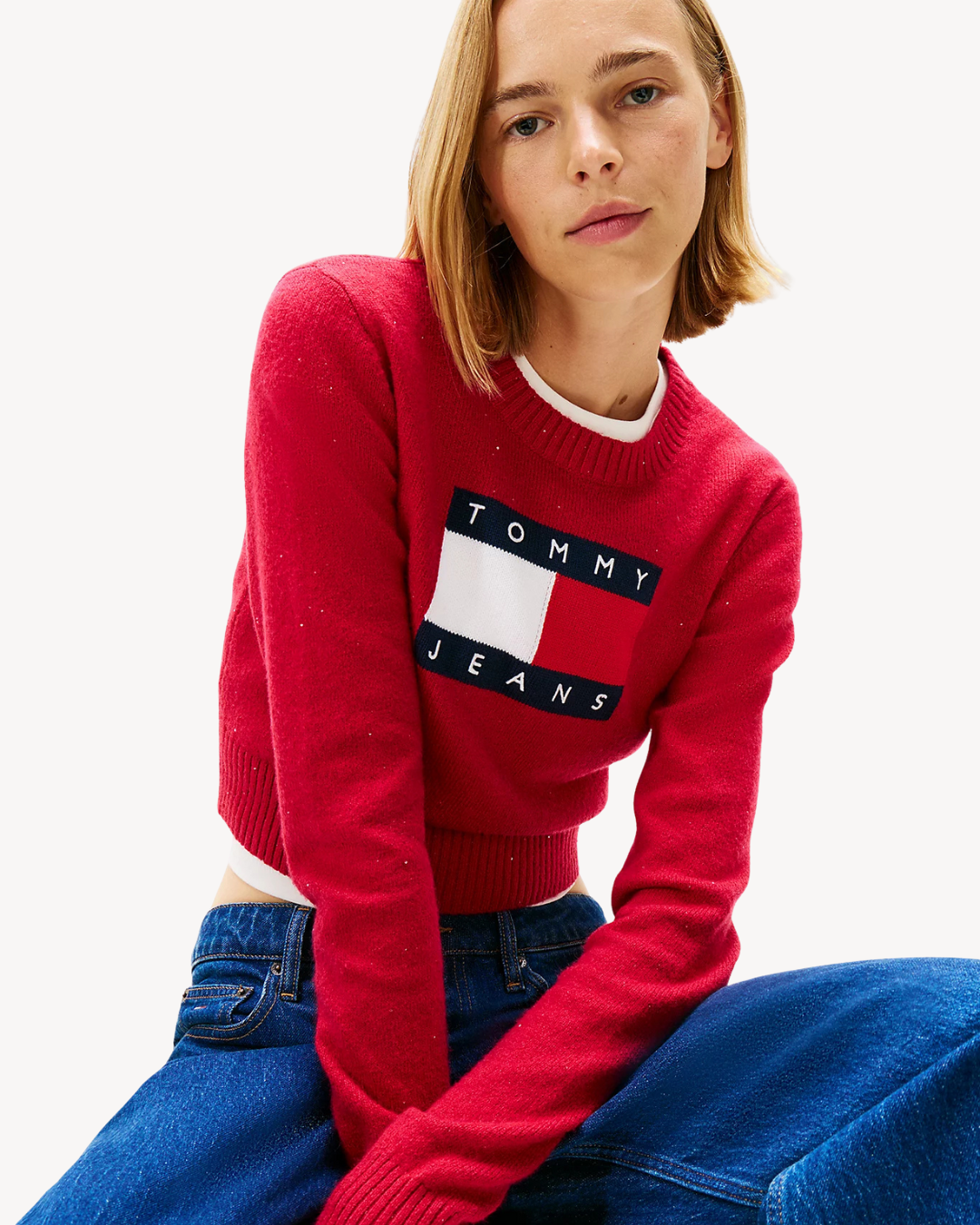 Tommy Jeans - Sparkle Flag Sweater - Rosso