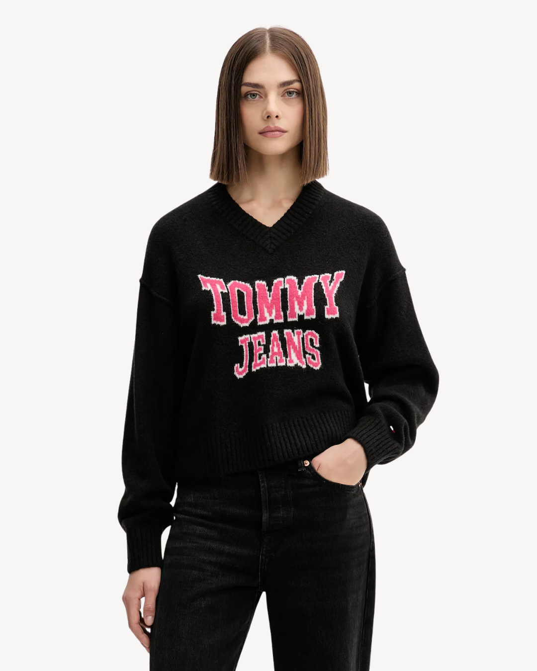 Tommy Jeans - Varsity Vneck Sweater - Nero