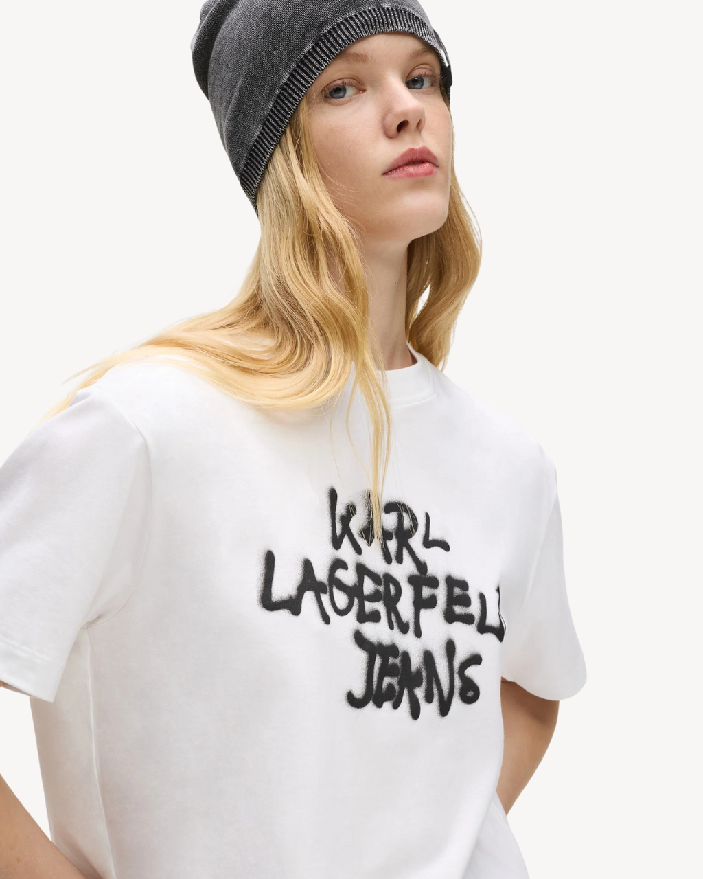 Karl Lagerfeld Jeans - KLJ Reg Cropped Graffiti Tee - Bianco