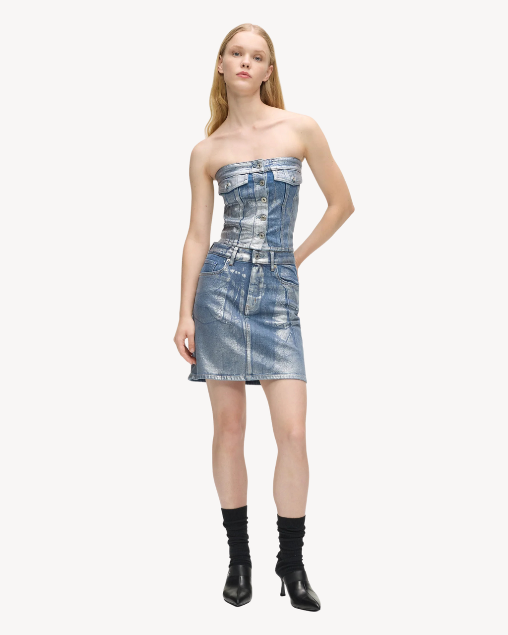 Karl Lagerfeld Jeans - KLJ HR Coated Denim Mini Skirt - Coated Blue
